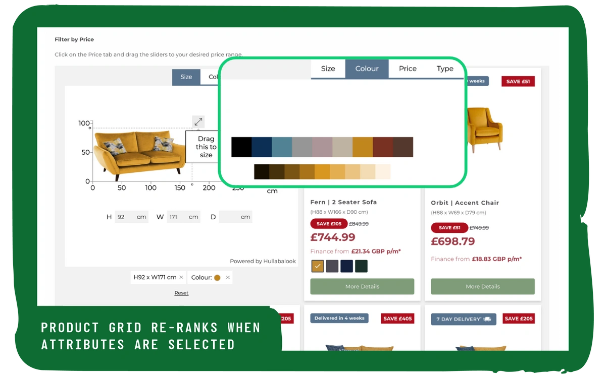 The product grid re-ranks each time shoppers select attribues