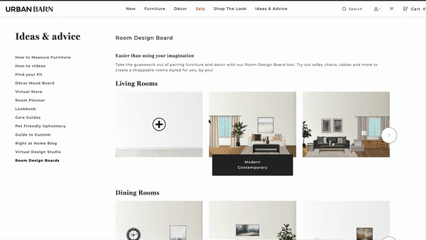Room Creator on Urban Barn's website